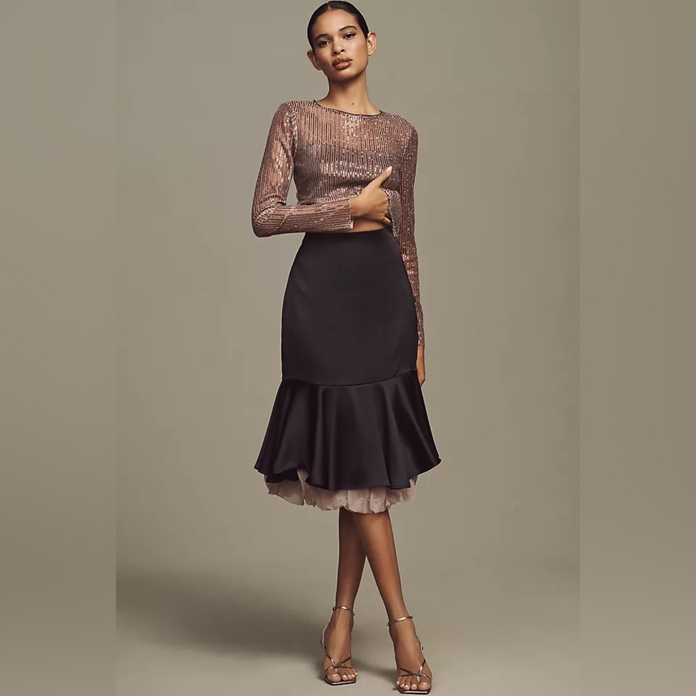 By Anthropologie organza bubble slip midi skirt